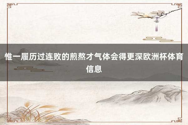 惟一履历过连败的煎熬才气体会得更深欧洲杯体育信息