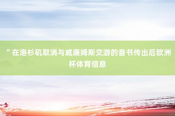 ＂在洛杉矶取消与威廉姆斯交游的音书传出后欧洲杯体育信息