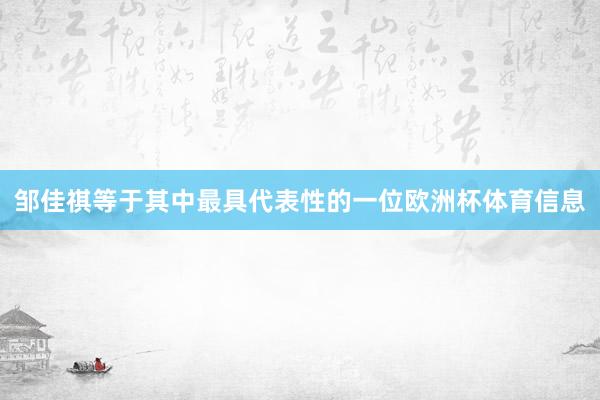 邹佳祺等于其中最具代表性的一位欧洲杯体育信息