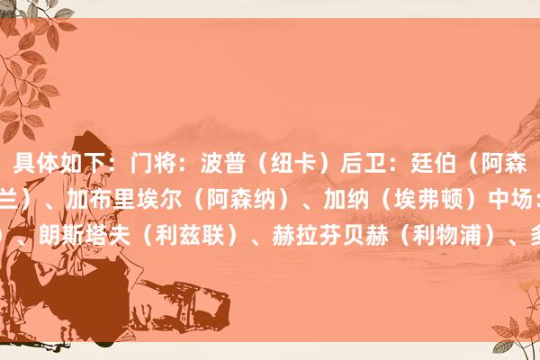 具体如下:门将:波普(纽卡)后卫:廷伯(阿森纳)、阿德雷特(桑德兰)、加布里埃尔(阿森纳)、加纳(埃弗顿)中场:塞梅尼奥(伯恩茅斯)、朗斯塔夫(利兹联)、赫拉芬贝赫(利物浦)、多库(曼城)时尚:哈兰德(曼城)、埃基蒂克(利物浦) 欧洲杯体育信息